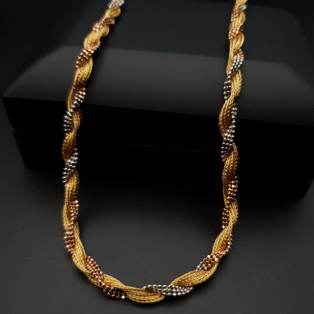 18K Gold Rope Chain 2 Color Necklace (White & Yellow) , 4mm