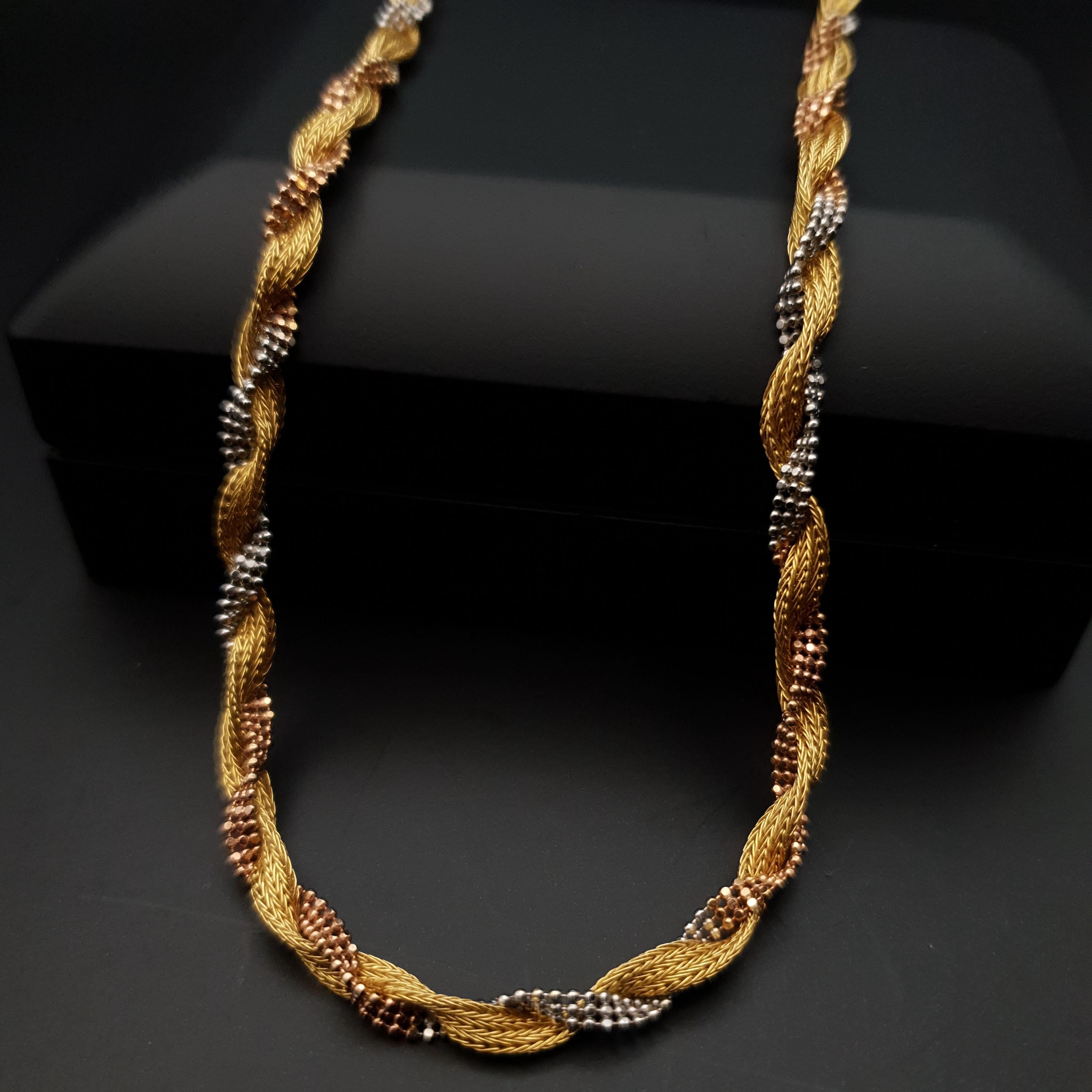 18K Gold Rope Chain 2 Color Necklace (White & Yellow) , 4mm