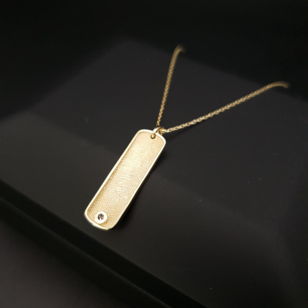 14K Gold Rectangle Plate Necklace with Charm