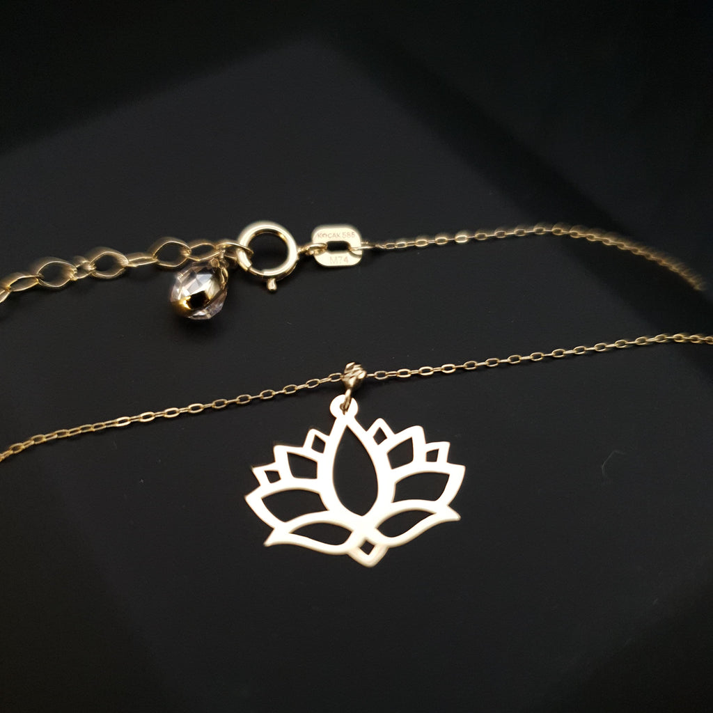 14K Gold Lotus Flower Pendant Necklace: Yoga Jewelry Gift