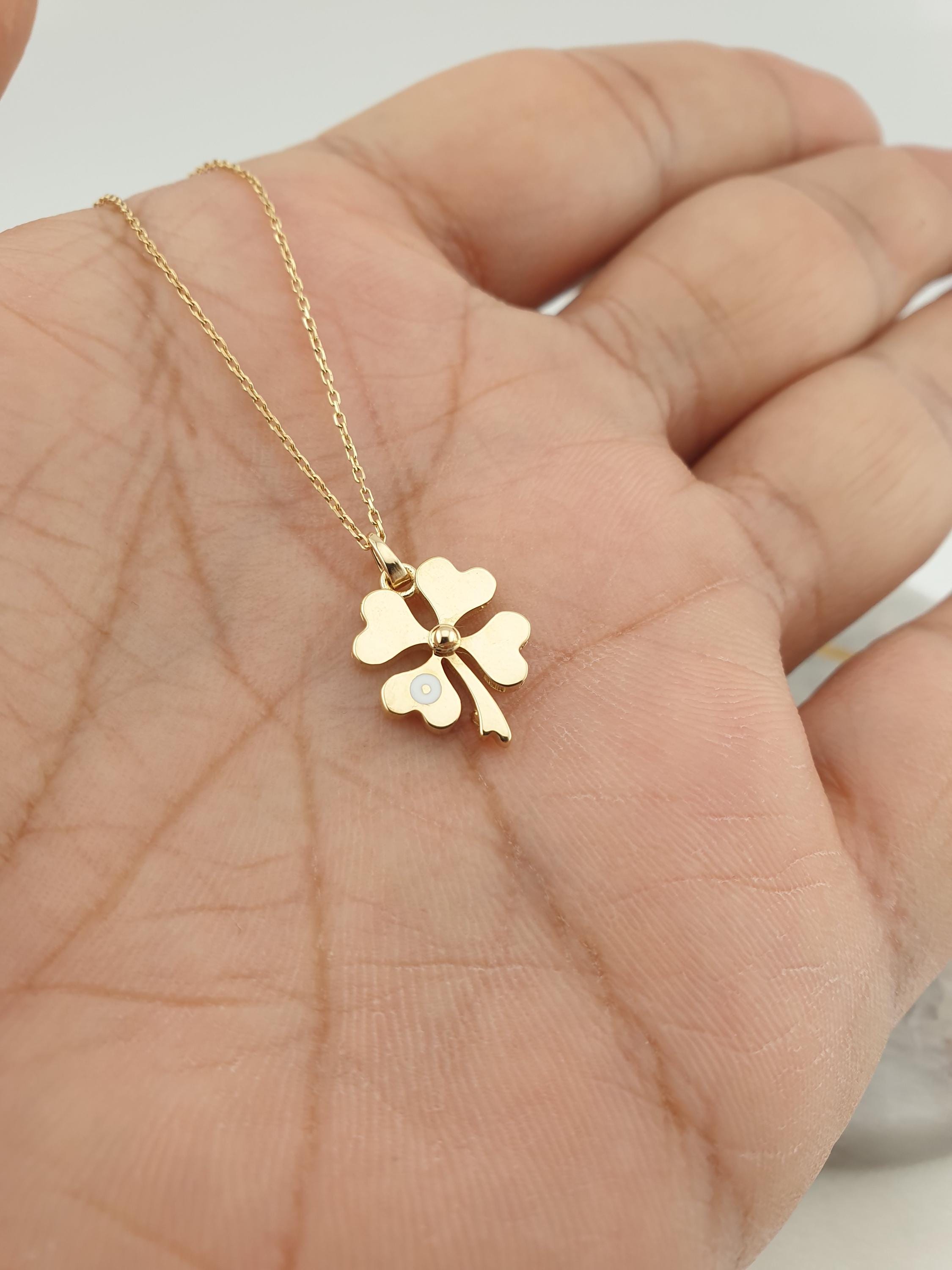 14K Gold Four Leaf Clover Necklace: Lucky Charm Pendant