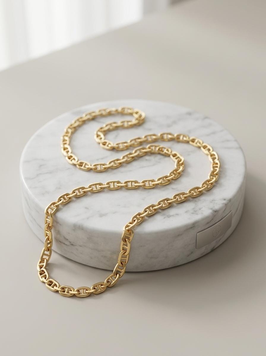 14K Real Gold Anchor Chain Necklace , 4mm Thickness, Mariner style