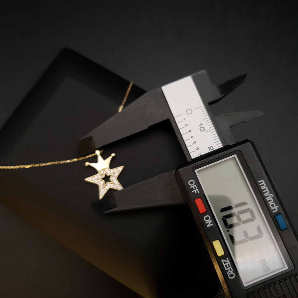 18K Gold Diamond Star Crown Necklace: King Star Pendant
