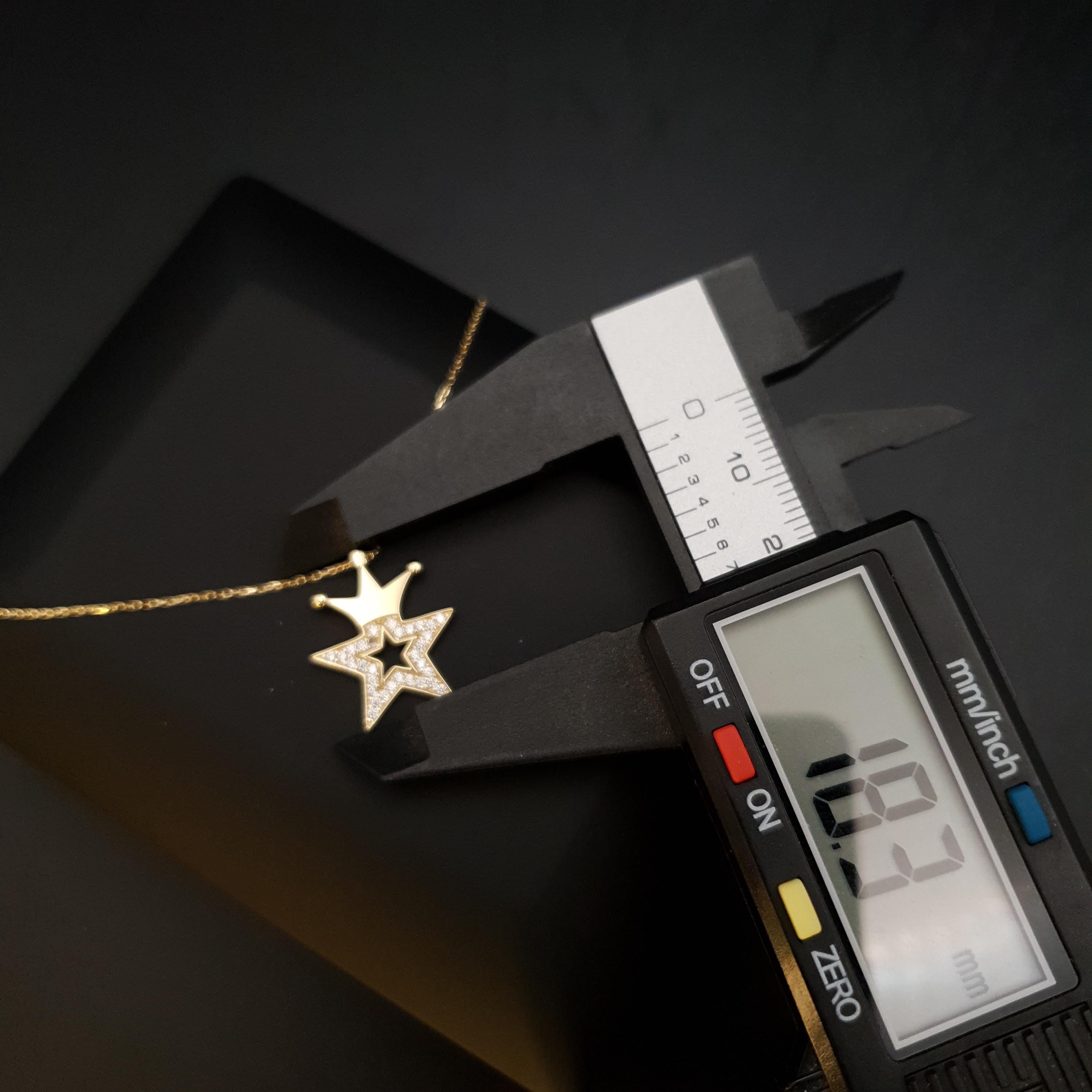 18K Gold Diamond Star Crown Necklace: King Star Pendant