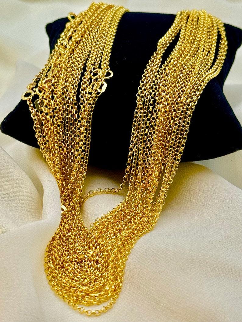 18k Gold Rolo Chain Necklace - 17.5 Inch - 2mm and 1.5mm Thickness