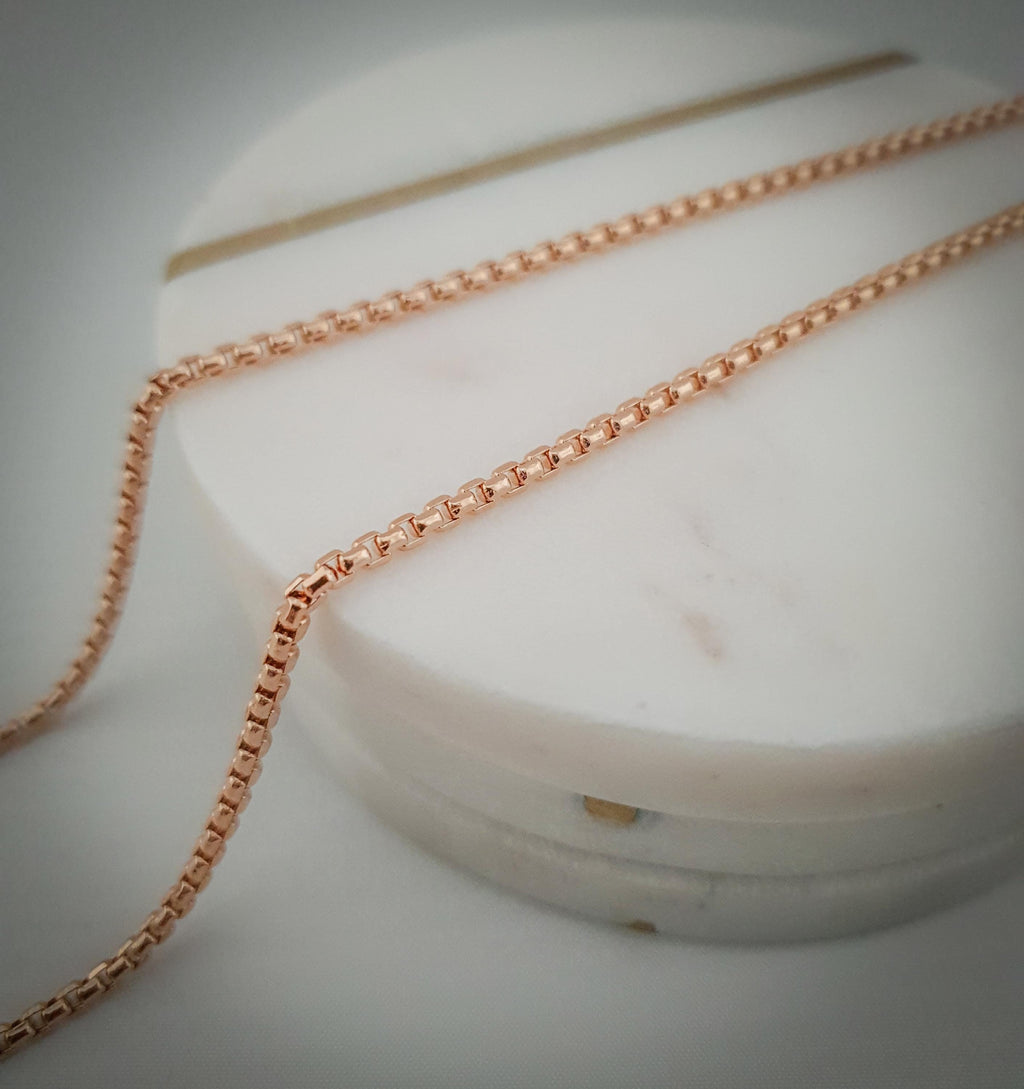 14K Gold Rose Box Chain, Necklace, 24 inch length and 2.6mm thickness,