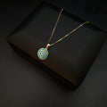 18K Gold Flower of Life Necklace: Turquoise Pendant, 17 inch