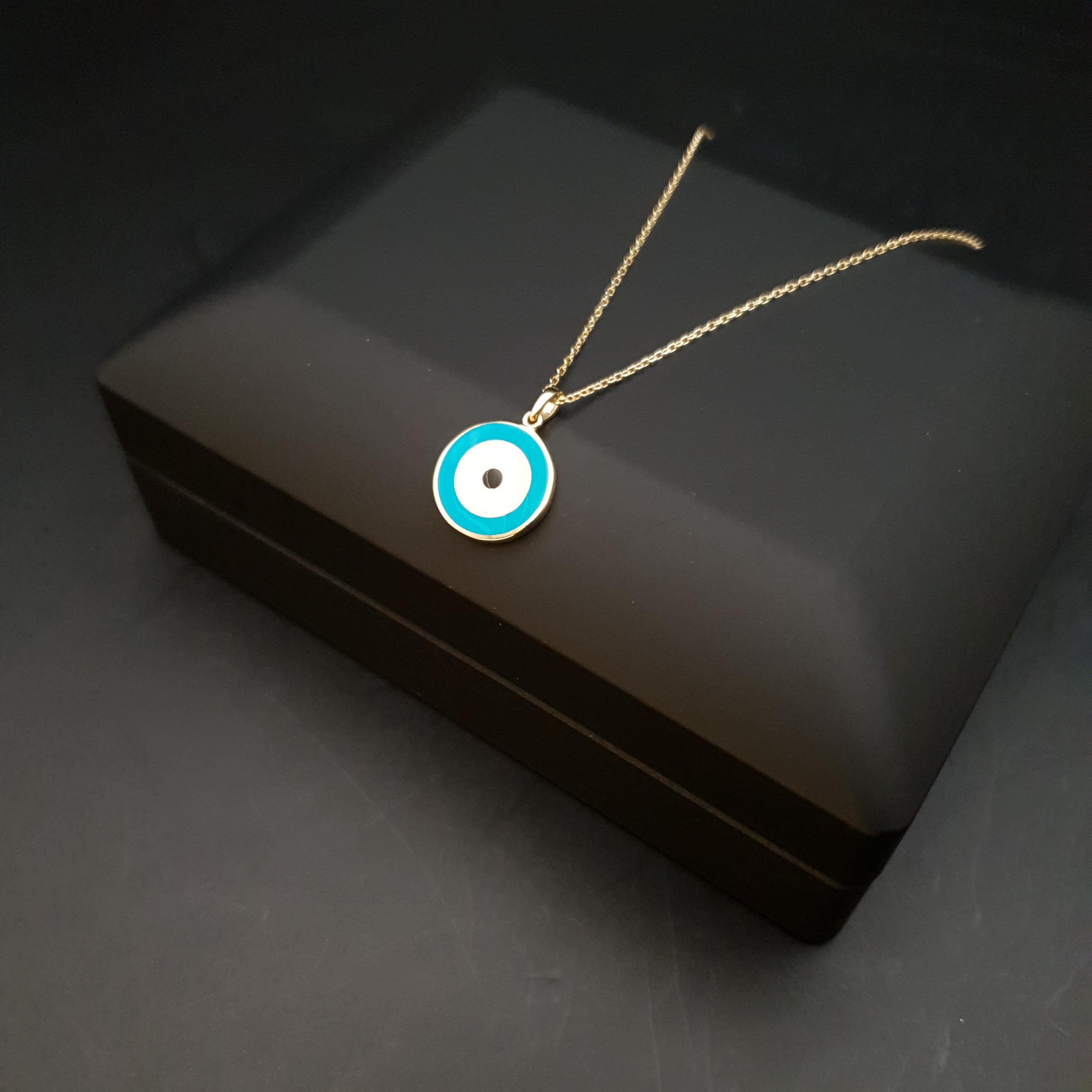 18K Gold Blue Evil Eye Pendant Necklace