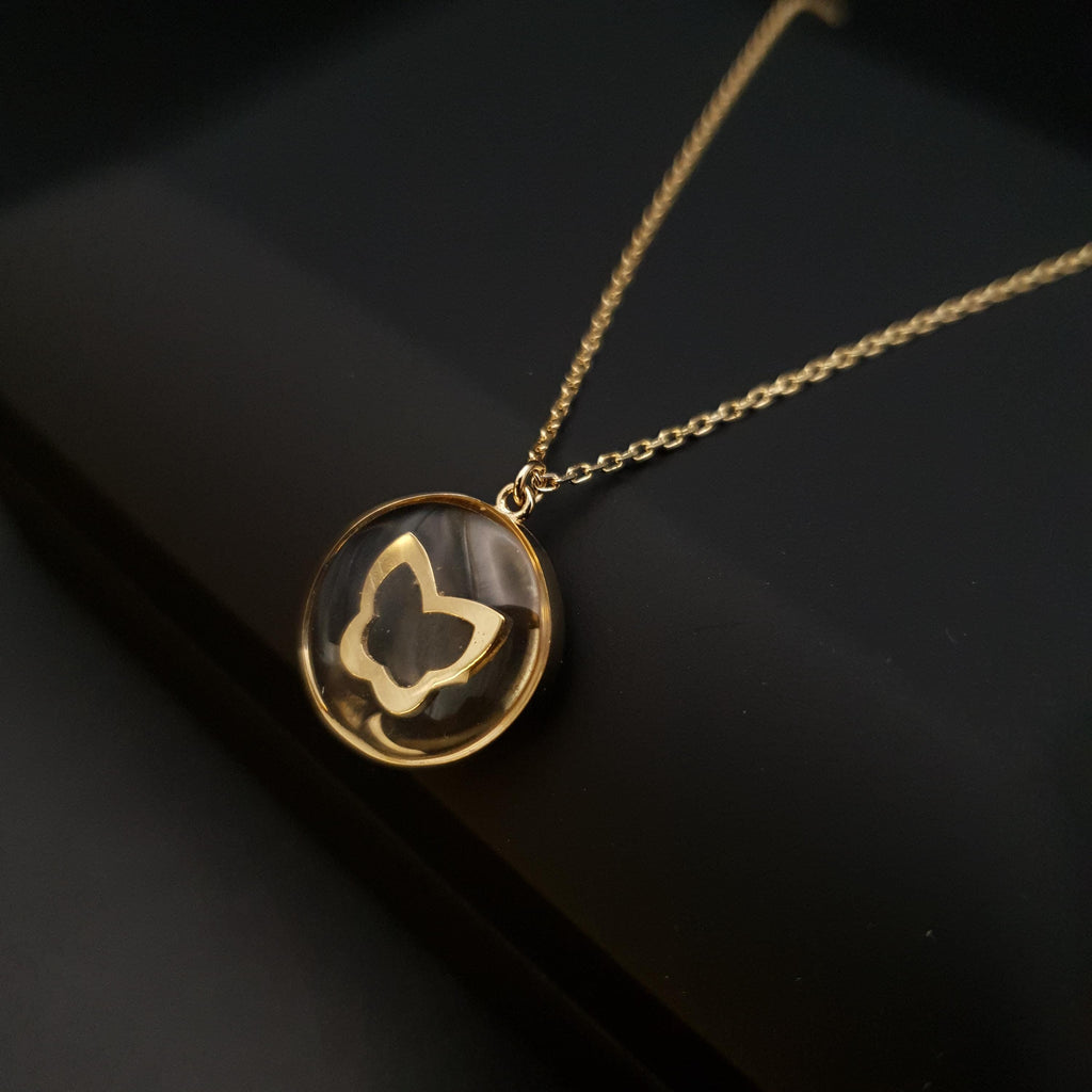 18K Gold Butterfly Epoxy Pendant Necklace - Floating Charm