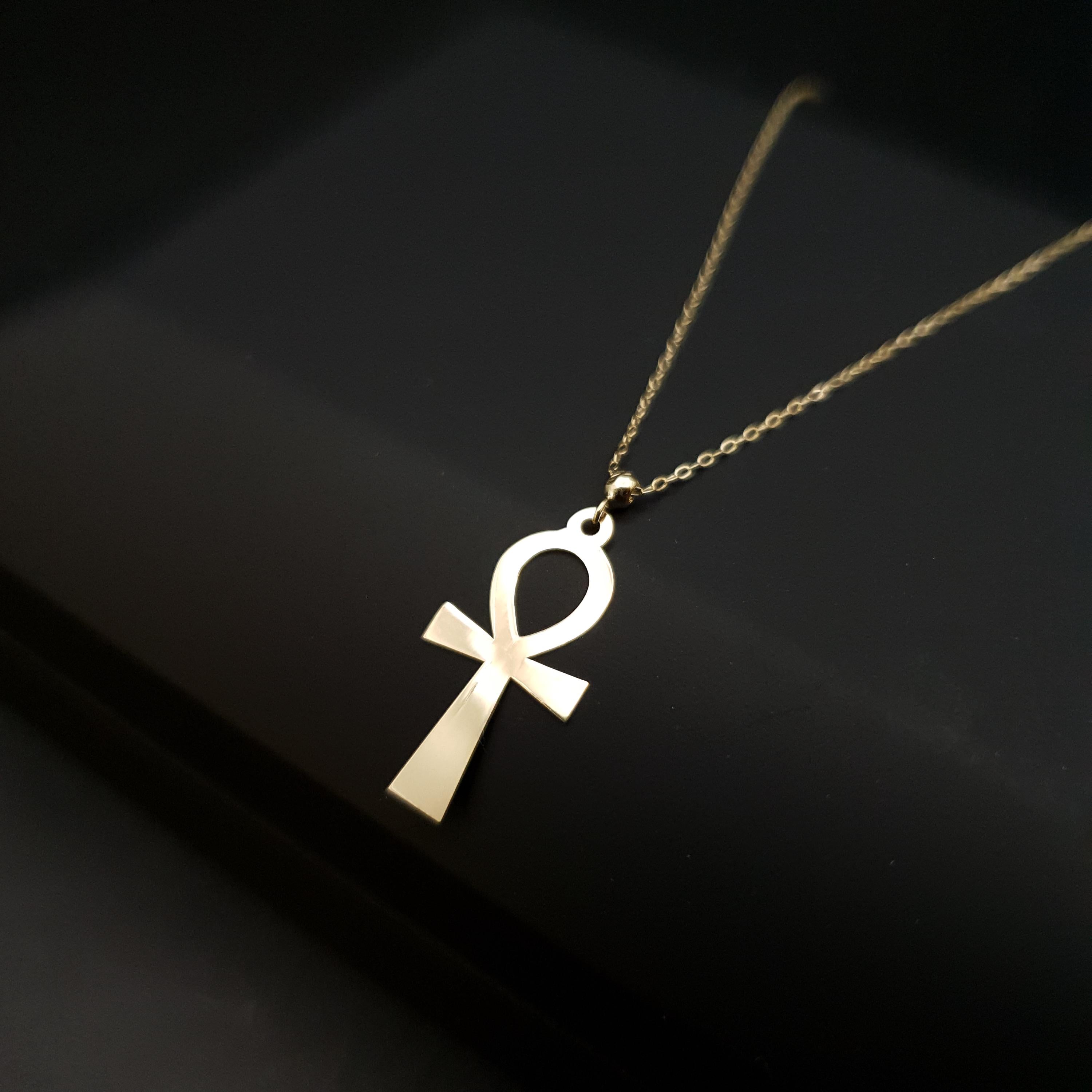 14K Gold Ankh Cross Pendant Necklace