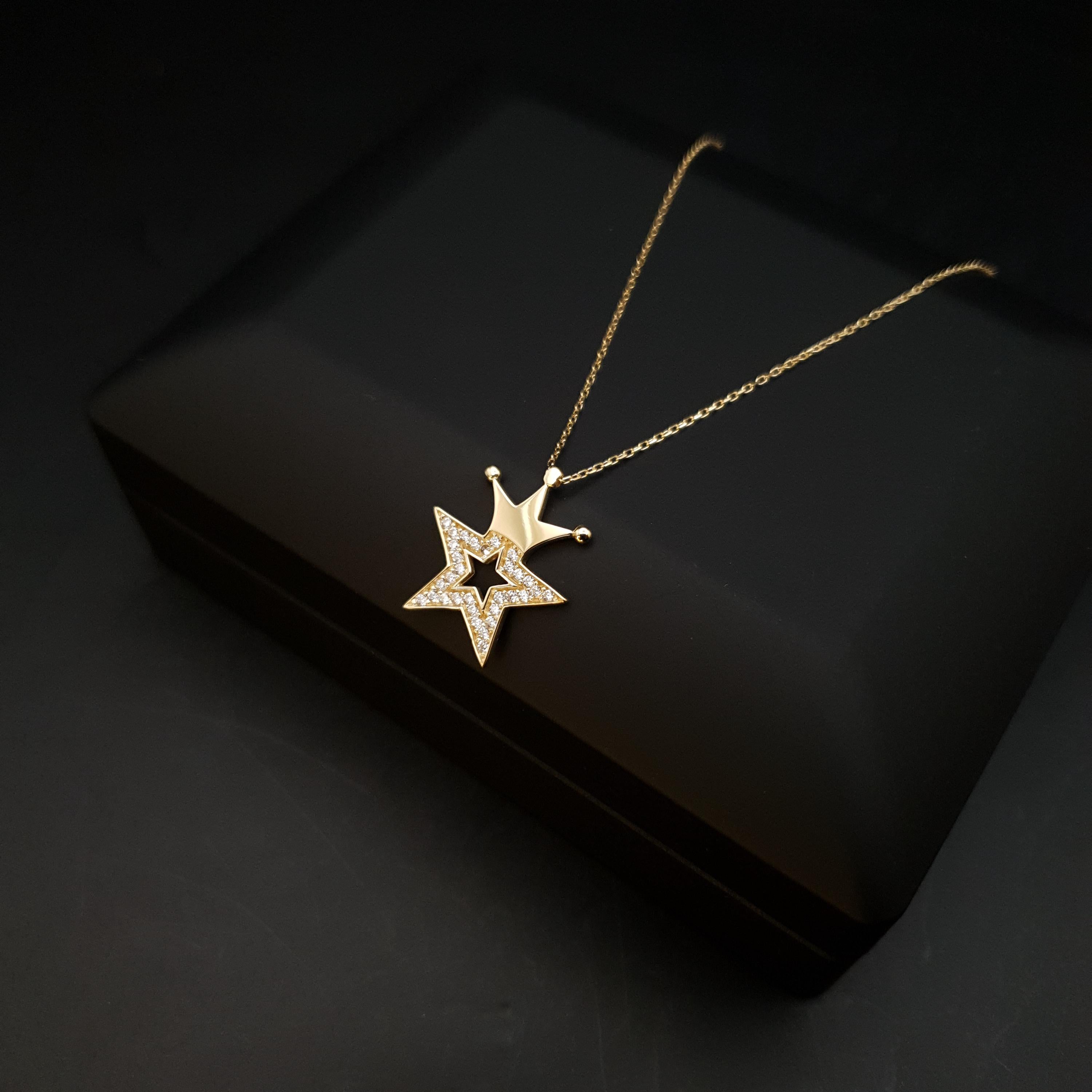 18K Gold Diamond Star Crown Necklace: King Star Pendant
