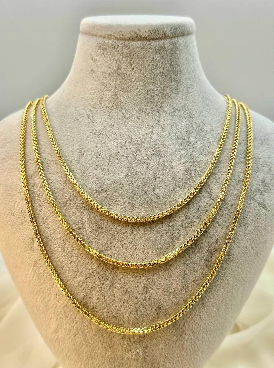 18k Real Gold Franco Chain Necklace , 2.2MM Thickness , Foxtail Chain
