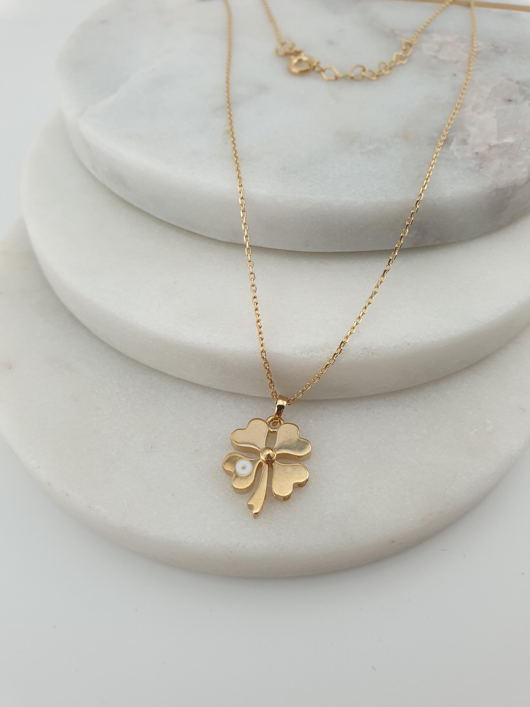 14K Gold Four Leaf Clover Necklace: Lucky Charm Pendant