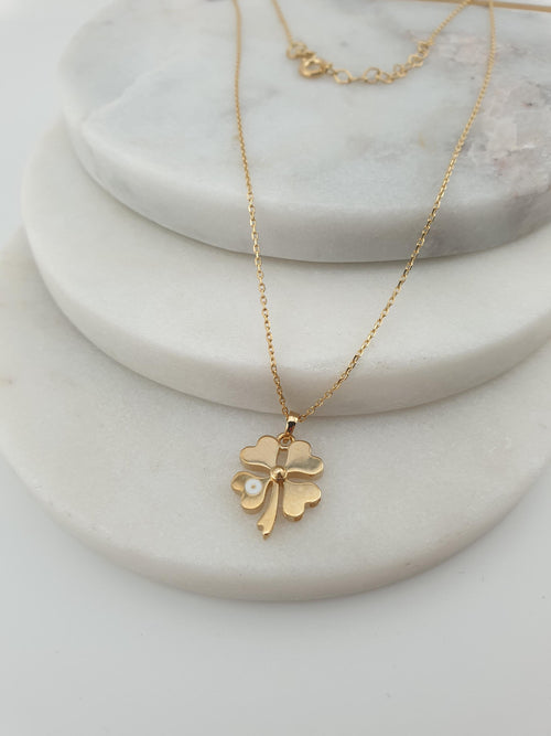 14K Gold Four Leaf Clover Necklace: Lucky Charm Pendant