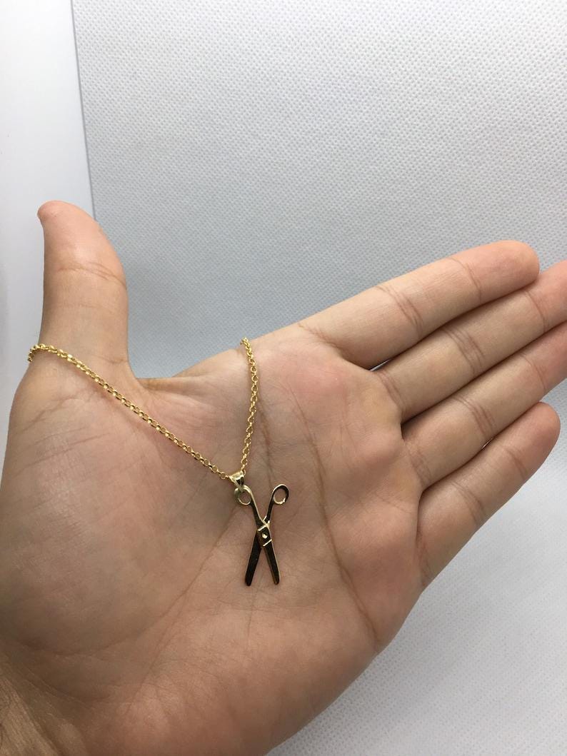 18K Real Gold Scissor Necklace - Rolo Chain Hair Stylist Gift (19.5 inches)