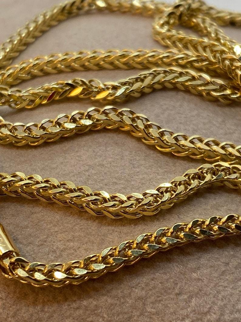 18k Real Gold Franco Chain Necklace , 2.5 - 3MM Thickness , Foxtail Chain