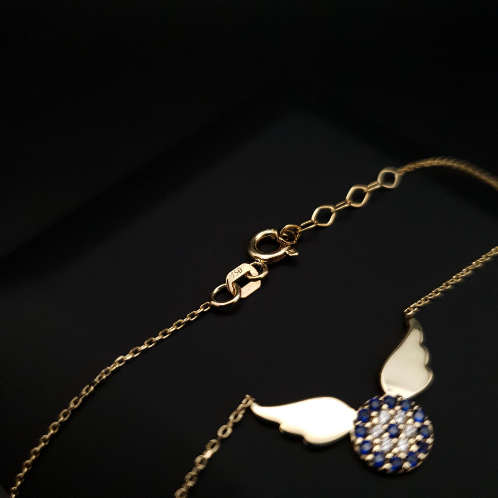 18k Gold Devil Eye Necklace with Wings