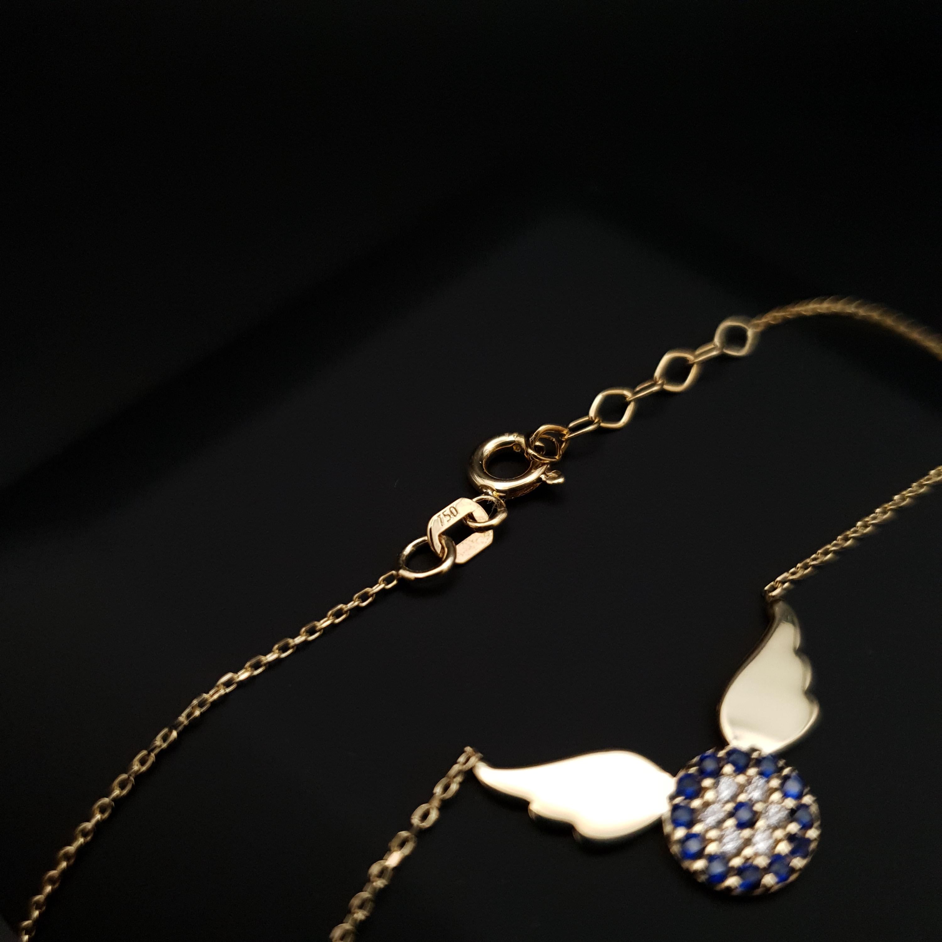 18k Gold Devil Eye Necklace with Wings