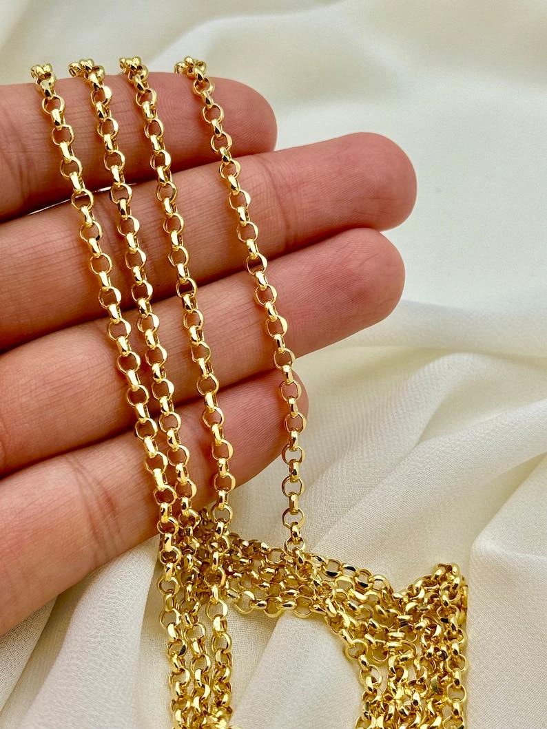 14k Real Gold Rolo Chain Necklace - 3.5mm, Unisex