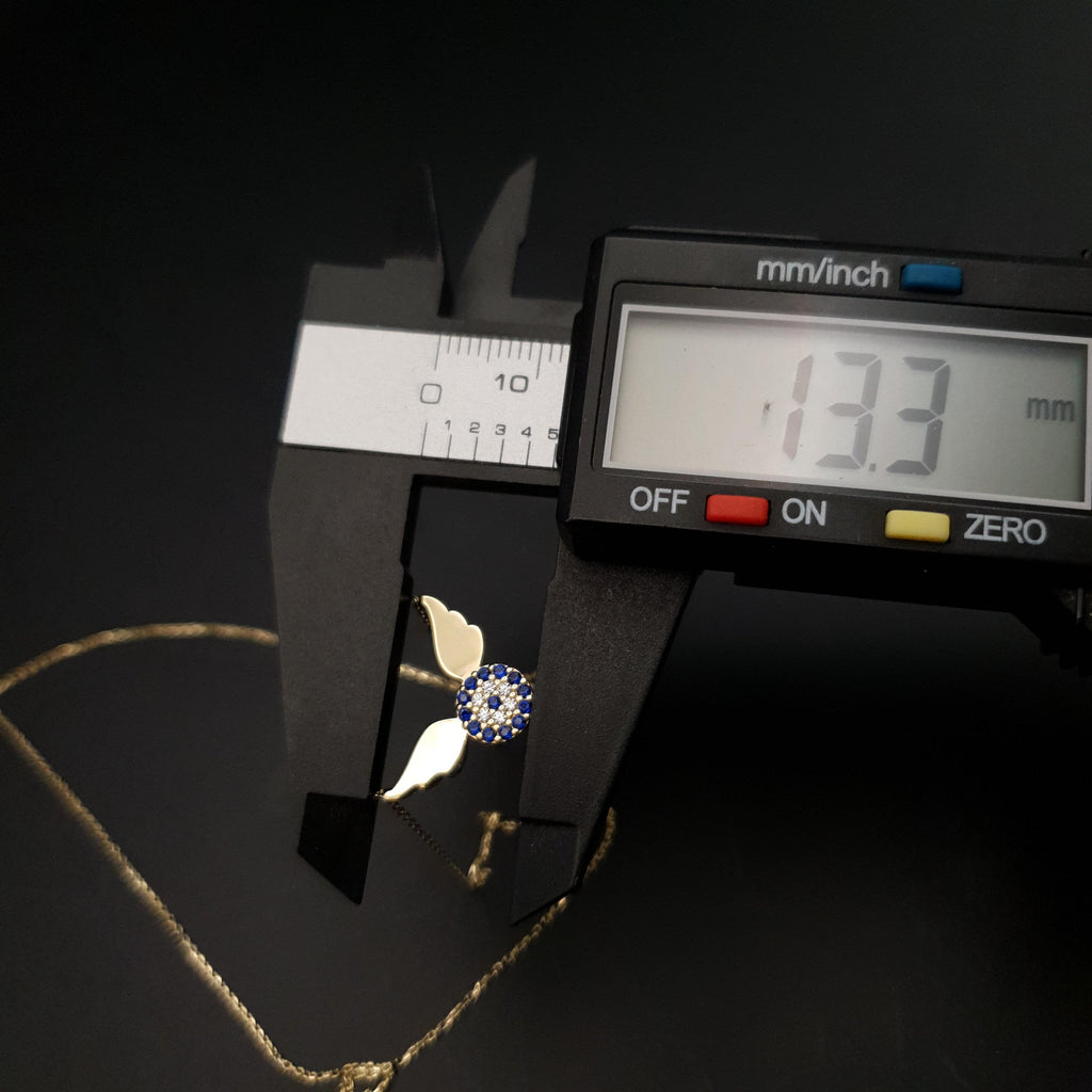 18k Gold Devil Eye Necklace with Wings