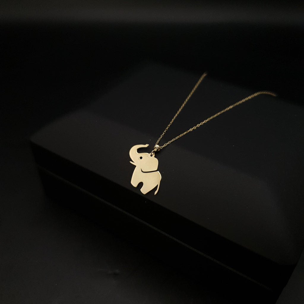 14K Gold Baby Elephant Necklace, Dainty Animal Pendant
