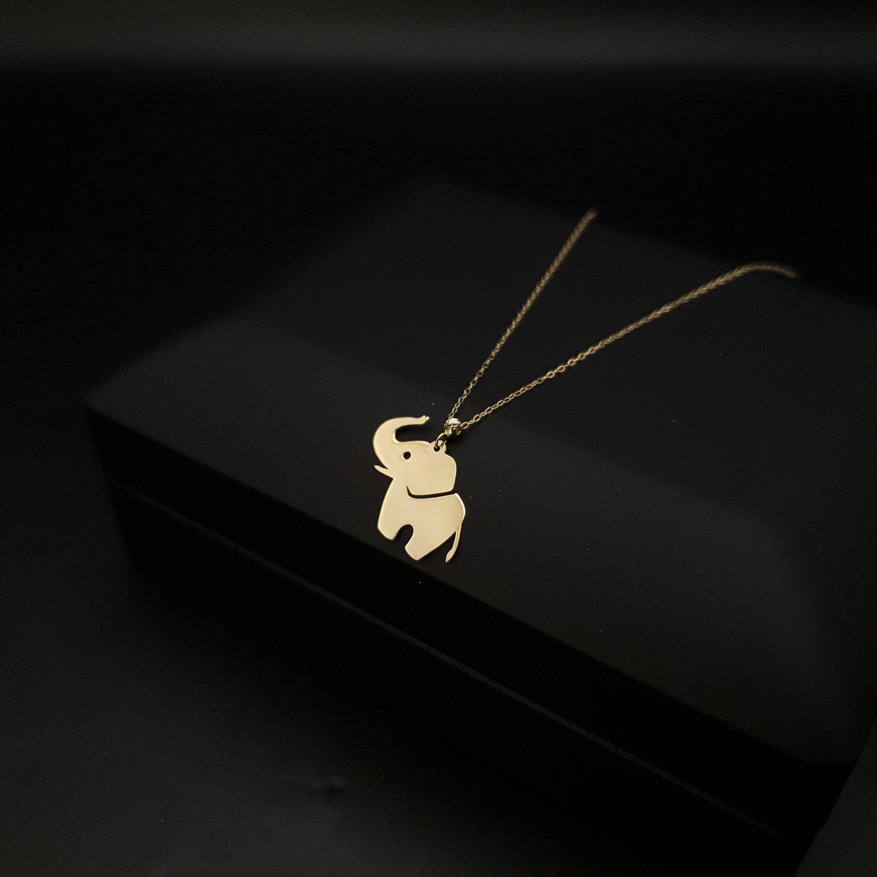 14K Gold Baby Elephant Necklace, Dainty Animal Pendant