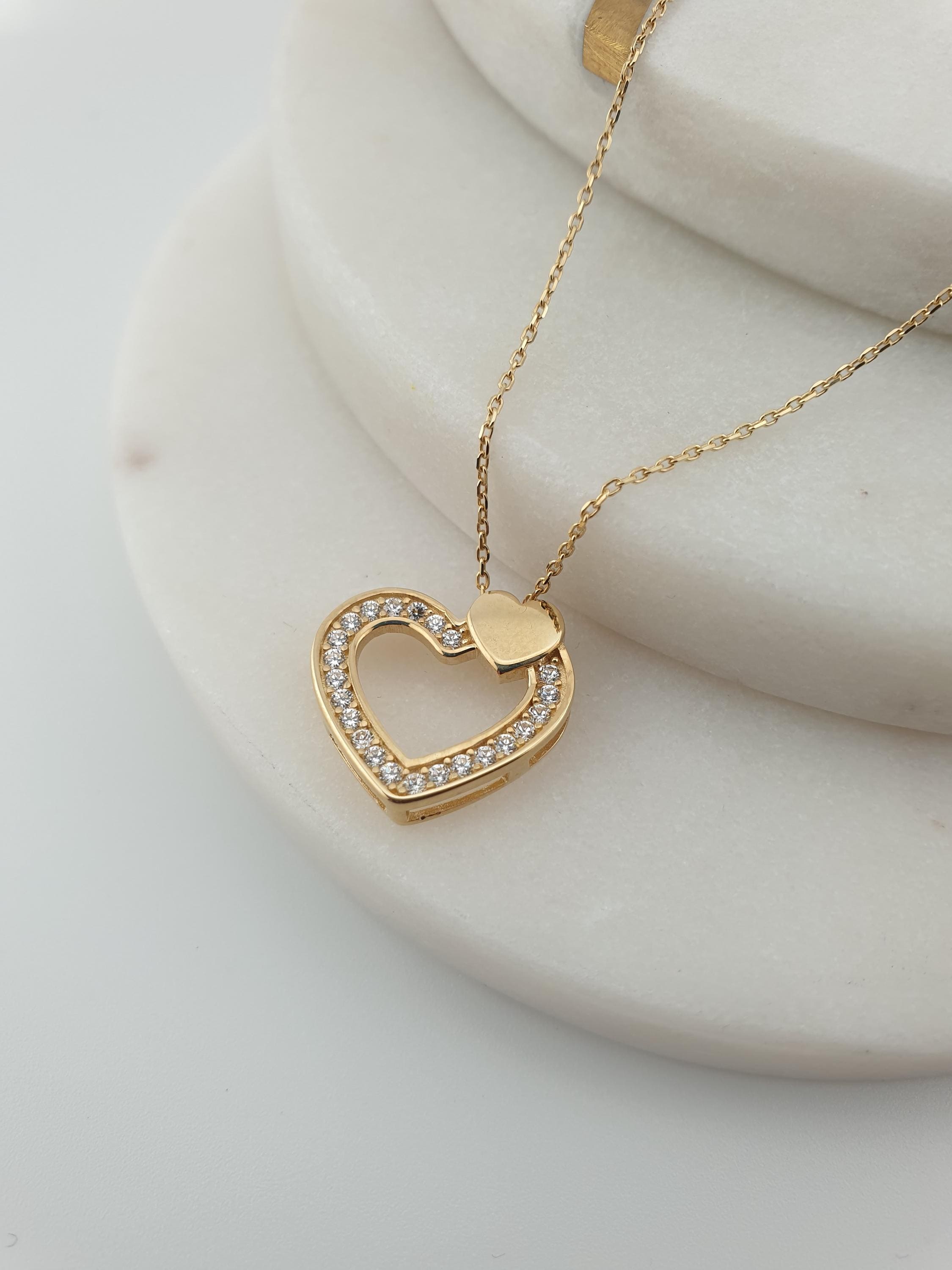 14K Gold Diamond Heart Necklace: Delicate Charm Pendant