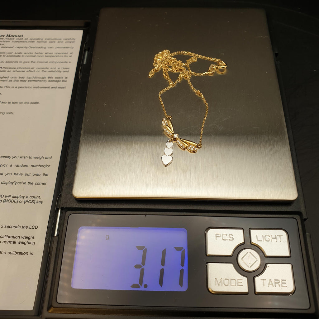 18K Gold Dragonfly Necklace with Heart Charms, Delicate Pendant