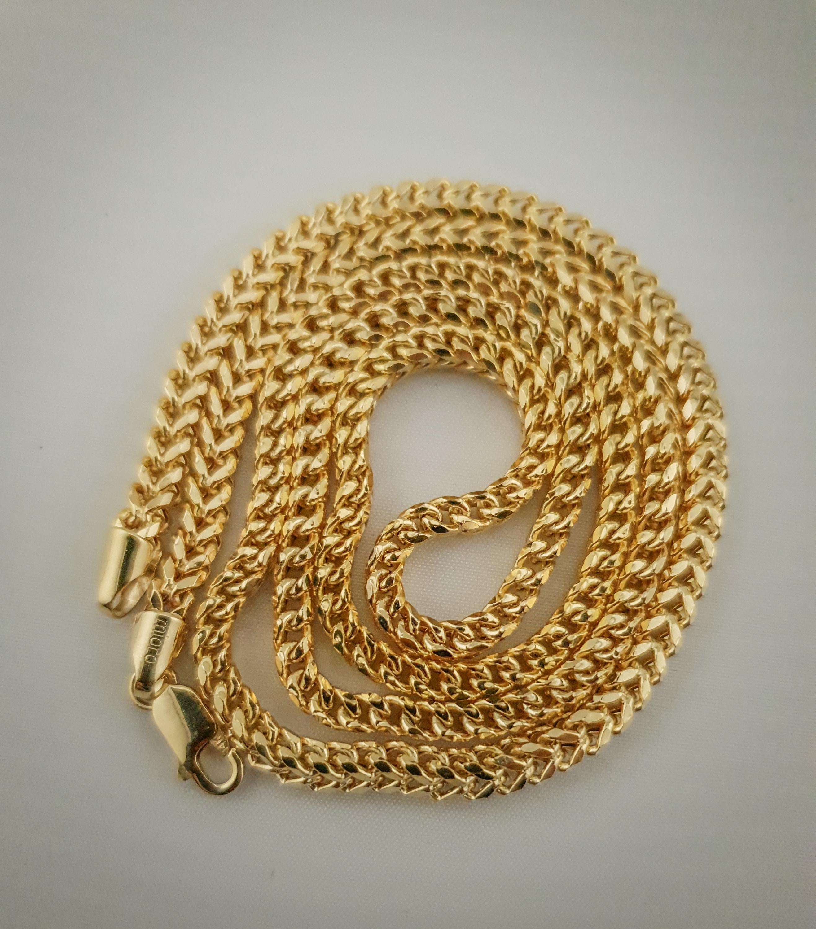 14k Solid Gold Diamond Cut Franco Chain Necklace (4.40mm, 20-21.5-24")