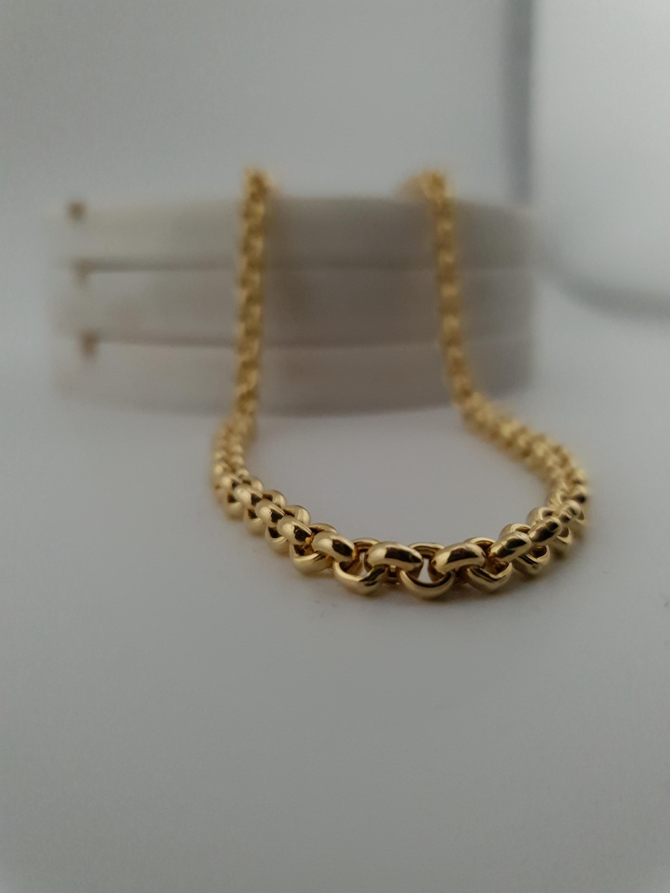 18K Solid Gold Rolo Chain Necklace – 24 Inch Length Fine Jewelry