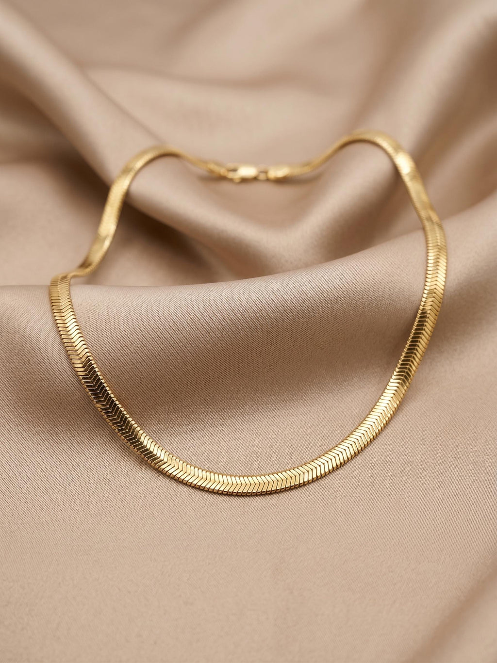 18K Real Gold Herringbone Snake Chain Necklace (4 mm)