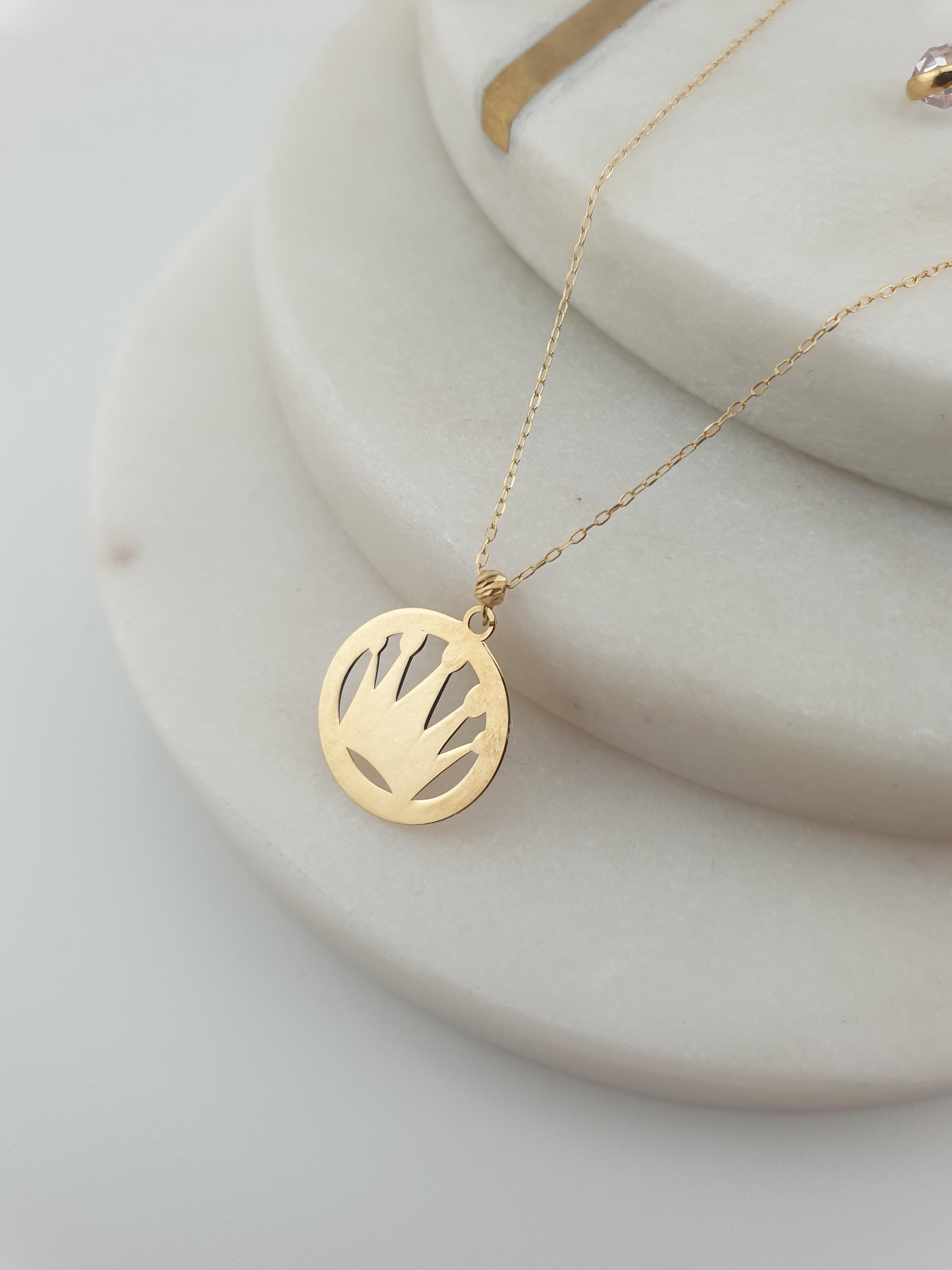 14K Gold Crown Pendant Necklace, Minimalist Charm