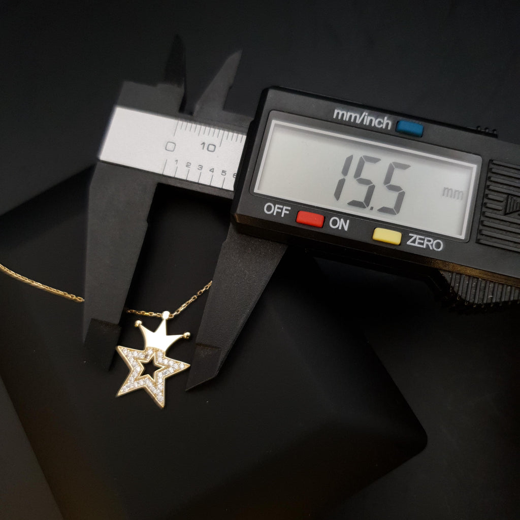 18K Gold Diamond Star Crown Necklace: King Star Pendant