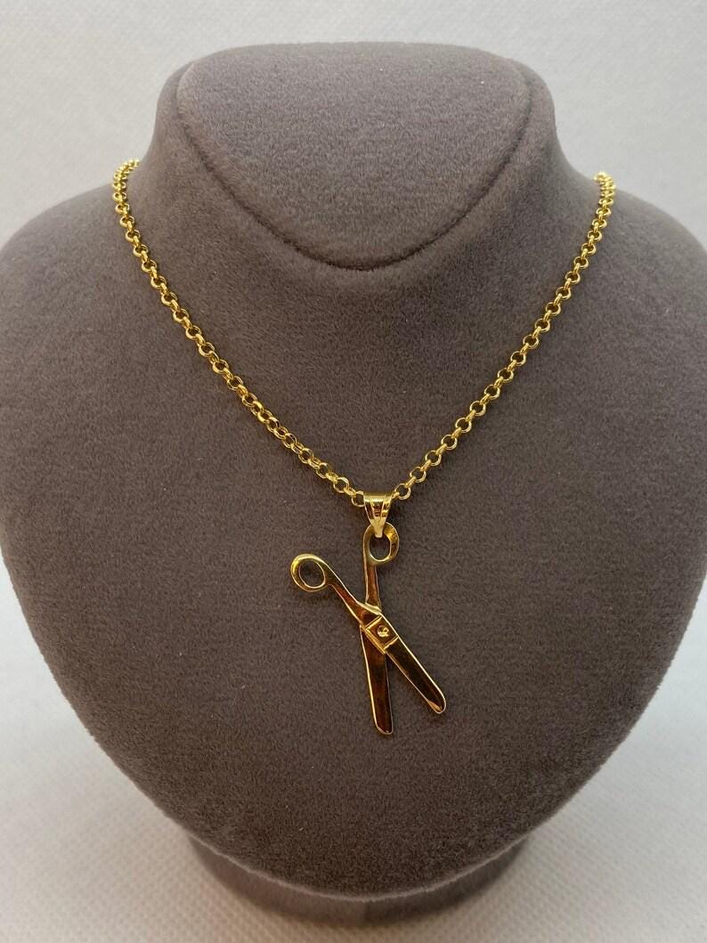 18K Real Gold Scissor Necklace - Rolo Chain Hair Stylist Gift (19.5 inches)