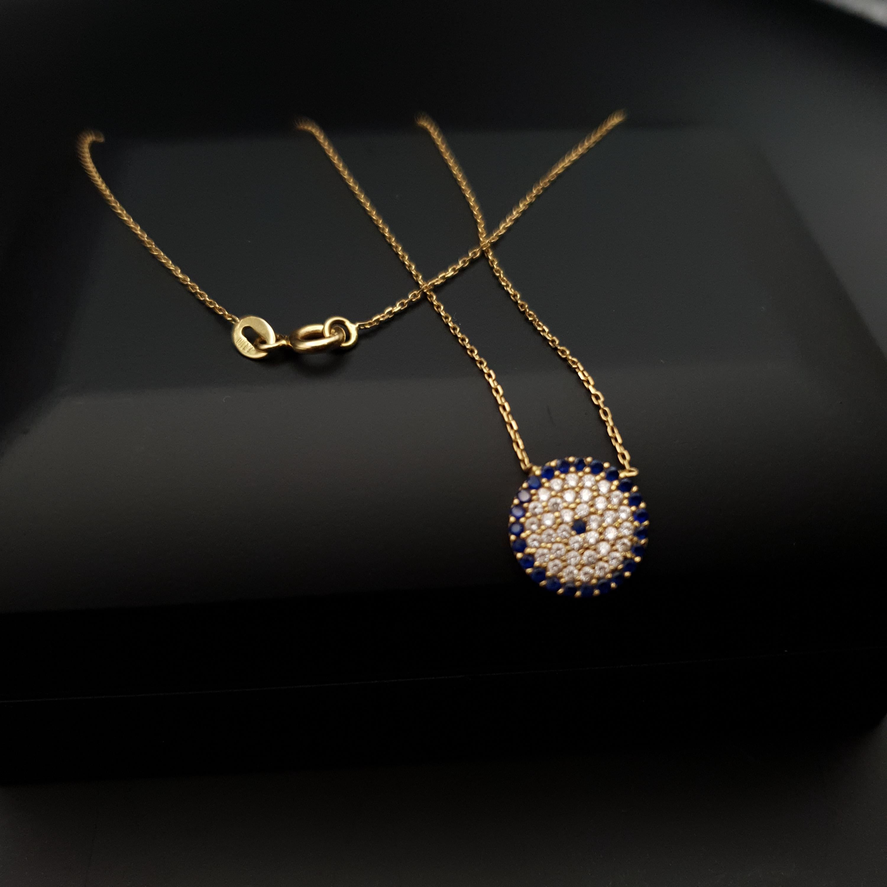 18K Gold Evil Eye Necklace, Modern Design