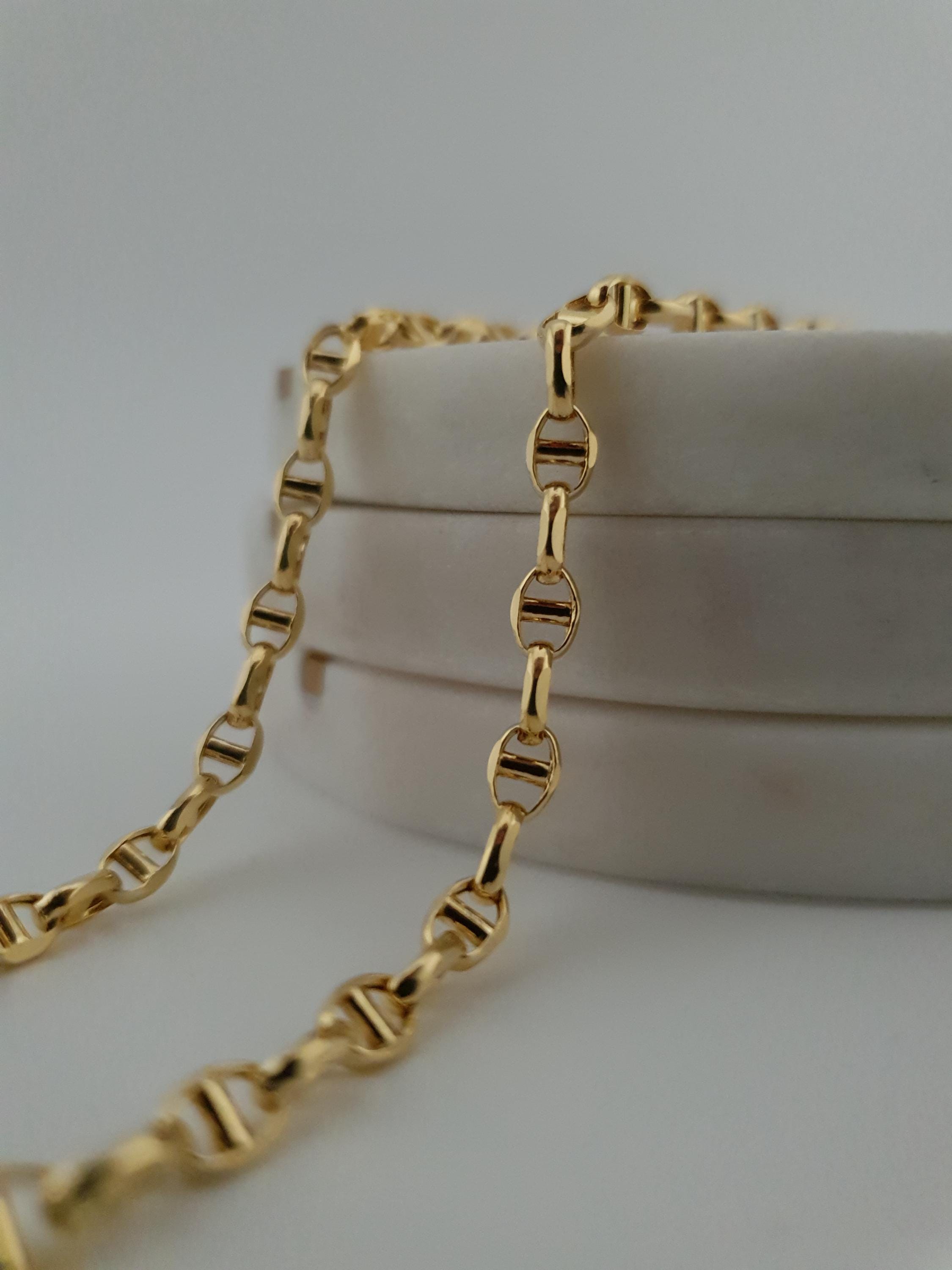 18K Solid Gold Anchor Chain Necklace – 3mm Minimalist Jewelry