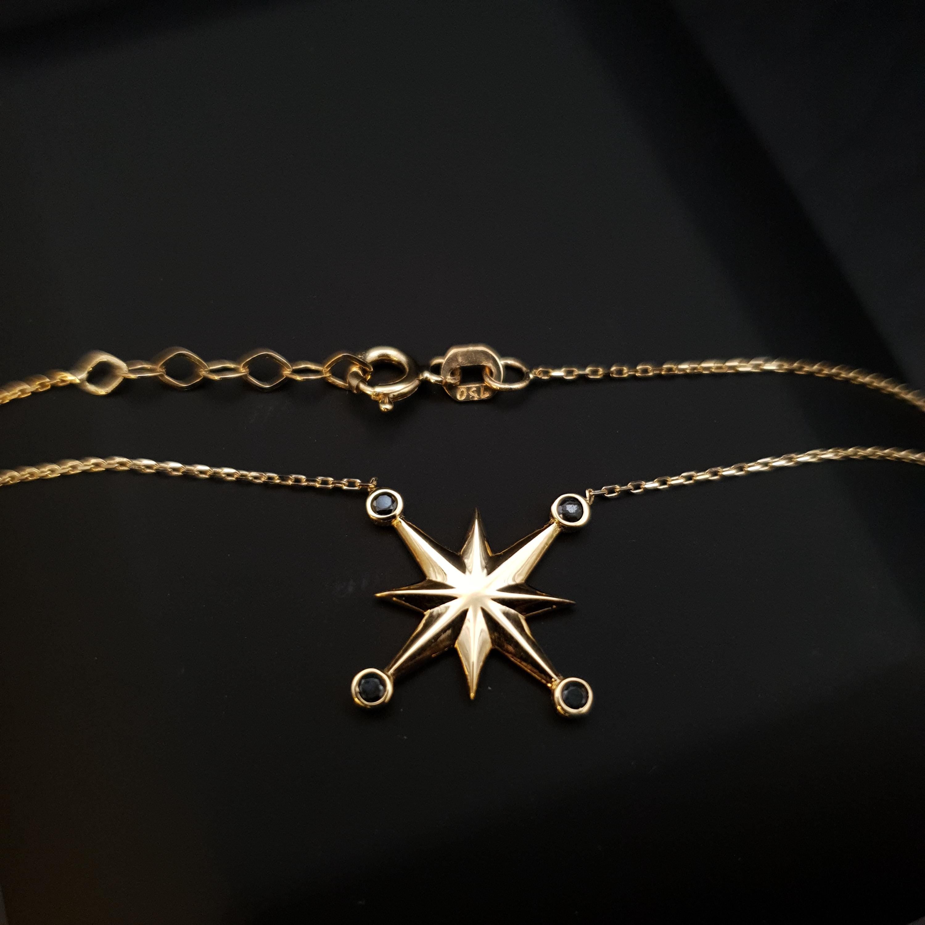 18K Gold North Star Pendant Necklace - 18 inch