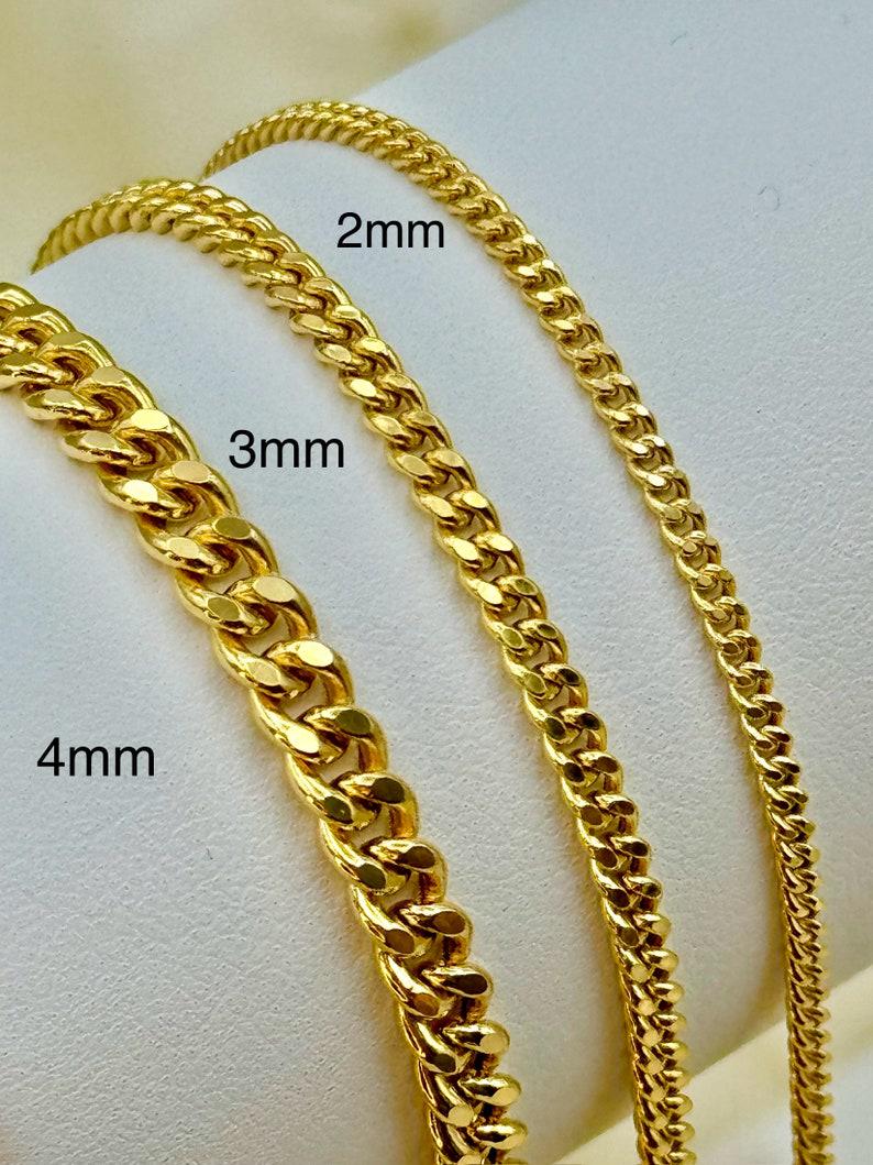 14k Gold Curb Chain Necklace, Thickness: 2mm, 3mm, 4mm, Unisex, Birthday gift