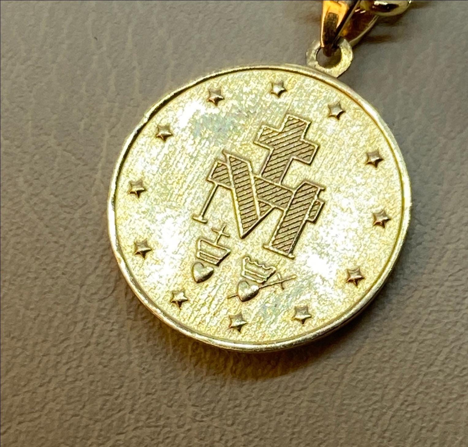 14K Gold Miraculous Medal Necklace, Virgin Mary Pendant, Minimalist Religious Jewelry, Catholic Gift.