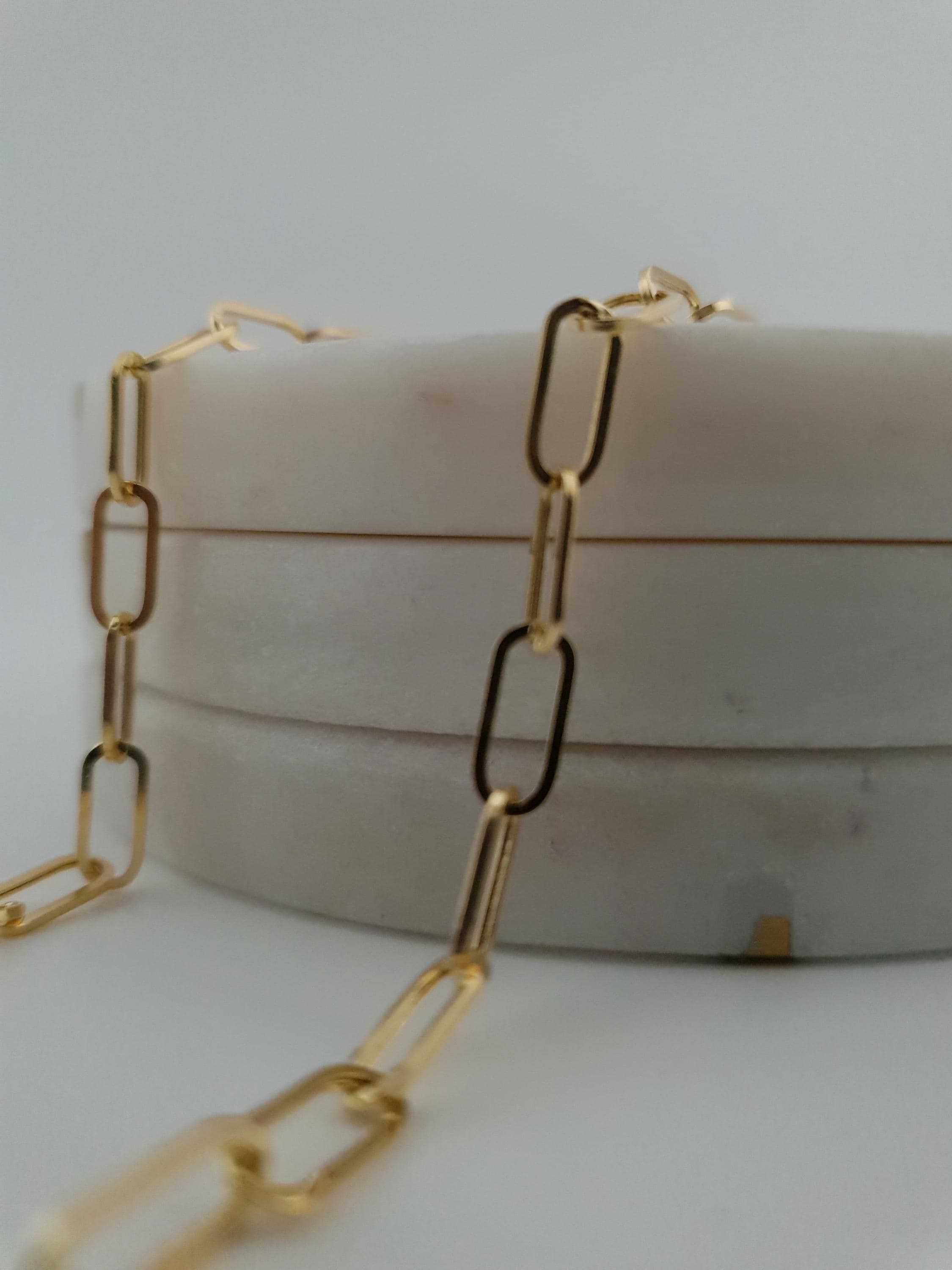 18k Gold Paperclip Chain Necklace: Real Gold Oval Link, 3.3MM Thickness
