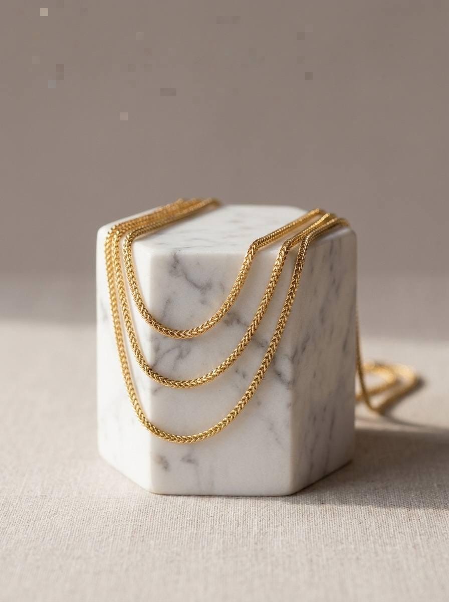 18k Real Gold Franco Chain Necklace , 2.2MM Thickness , Foxtail Chain