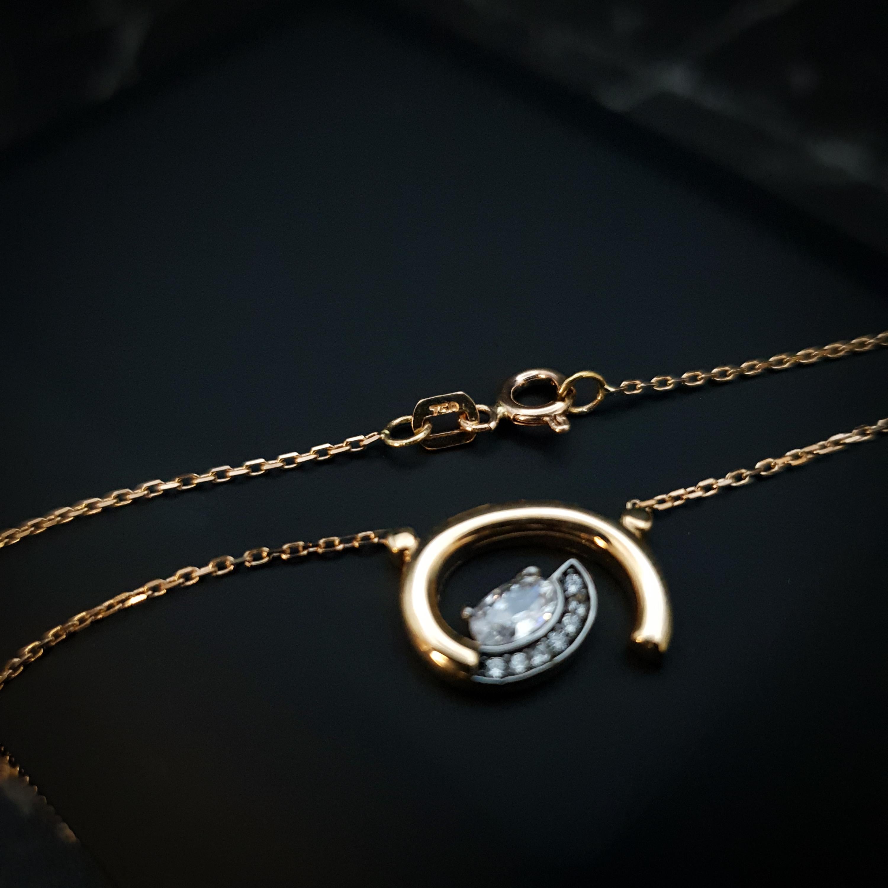 18K Gold Whirlpool Necklace, Forged Gold Pendant