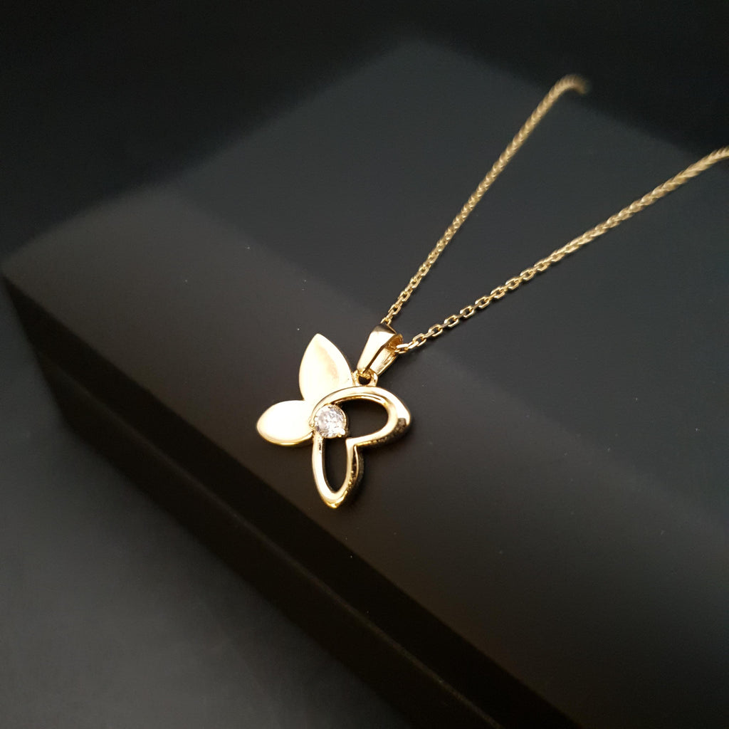 18K Gold Butterfly Necklace with Diamond Pendant