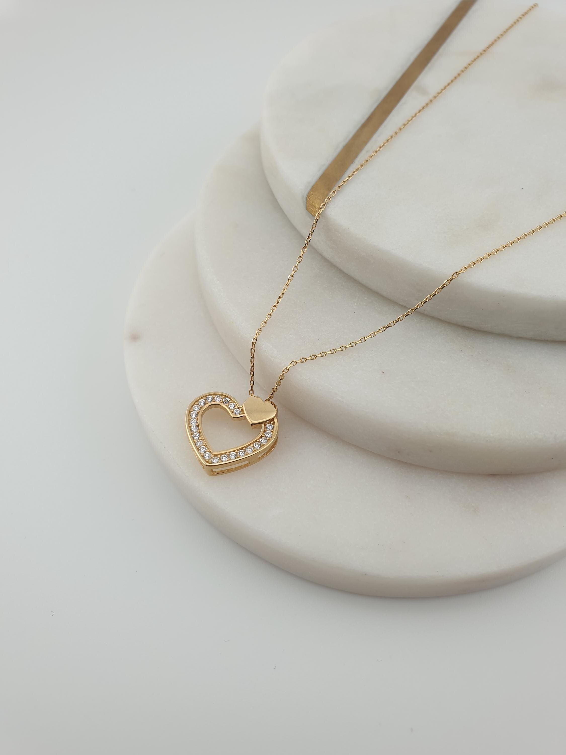14K Gold Diamond Heart Necklace: Delicate Charm Pendant