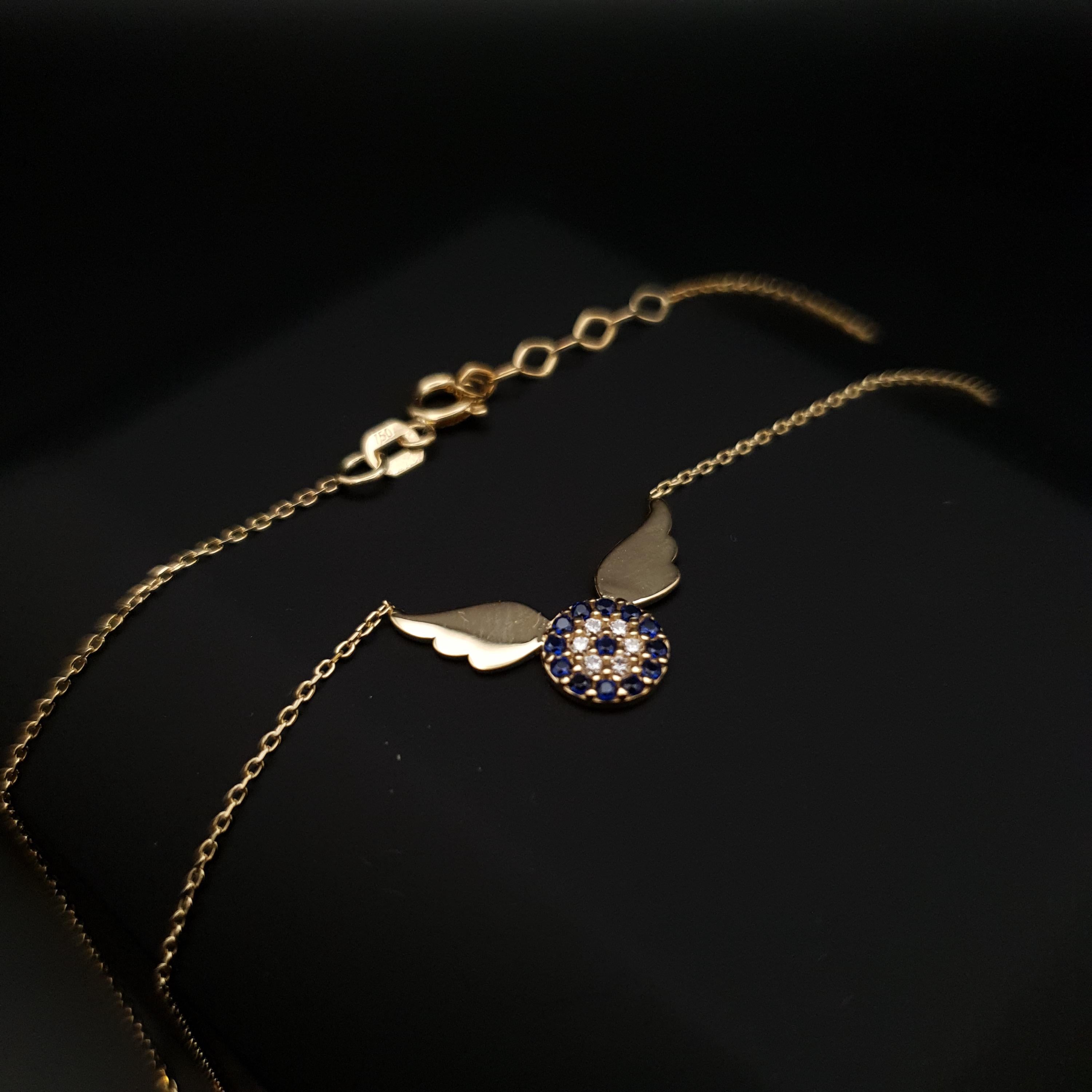 18k Gold Devil Eye Necklace with Wings