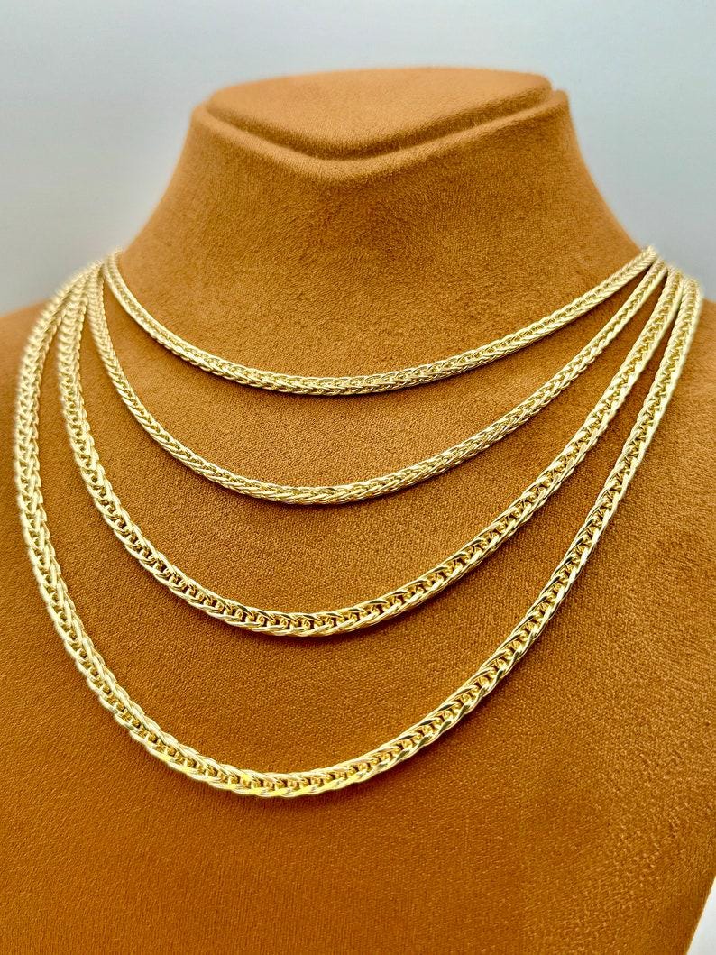 14K Real Gold  Franco Chain Necklace (4mm, 3mm), Unisex, Birthday gift, Foxtail Chain