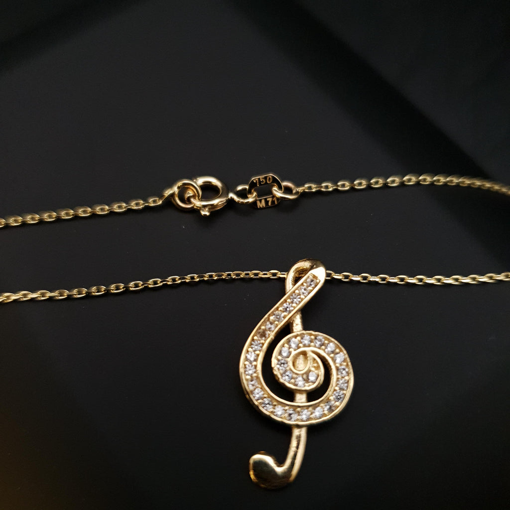 18K Gold Diamond G Clef Pendant Necklace - Music Lover Gift
