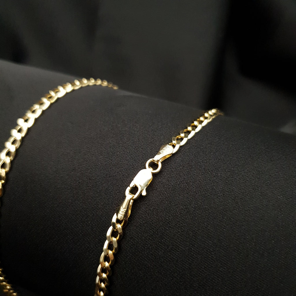 14K Gold Curb Link Necklace - 4mm Chain, Unisex, Birthday Gift