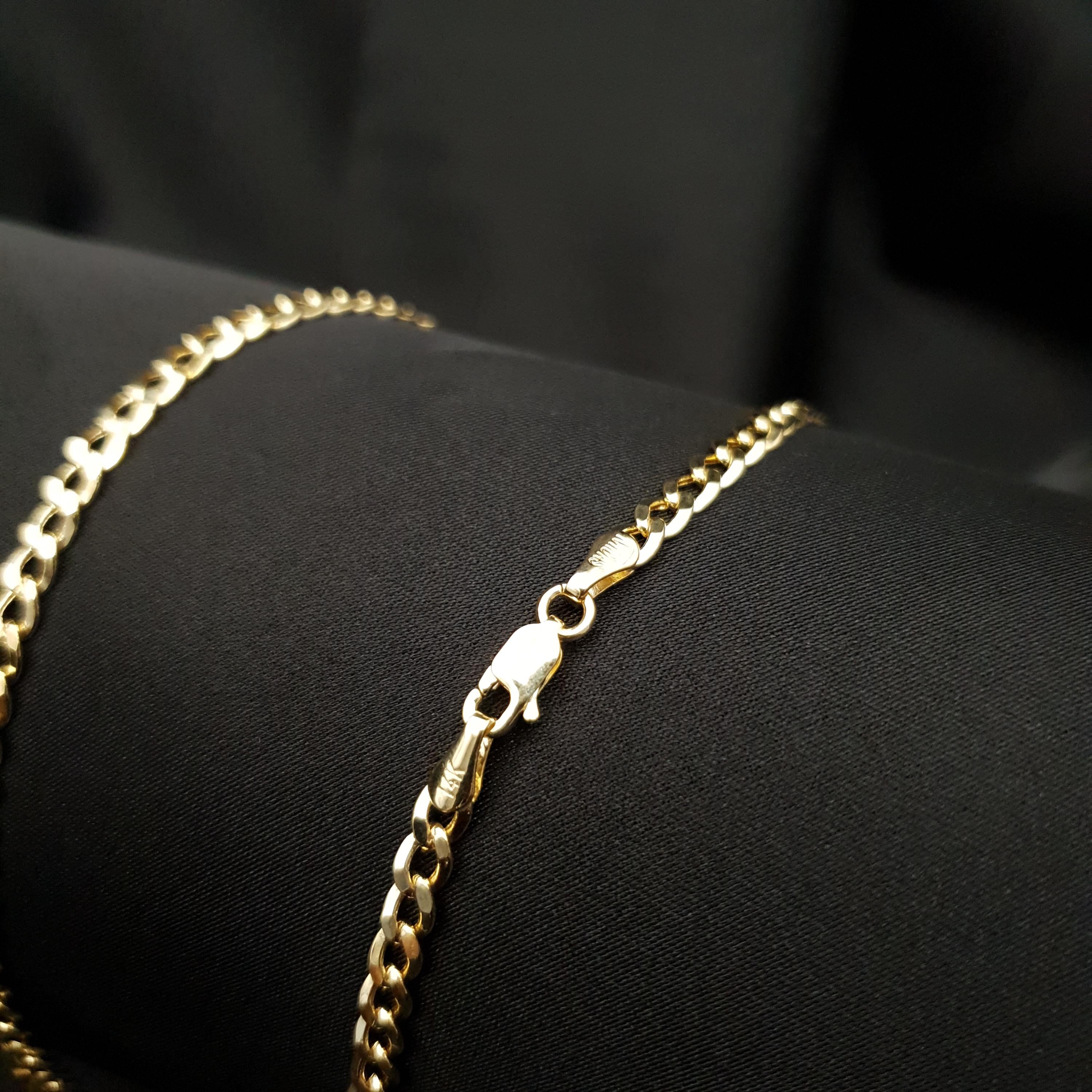 14K Gold Curb Link Necklace - 4mm Chain, Unisex, Birthday Gift