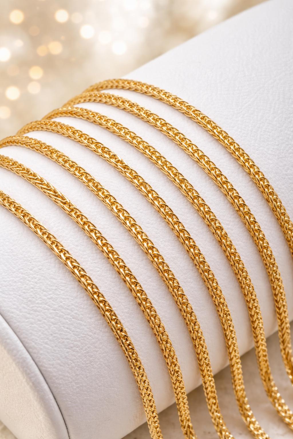 14k Gold Franco Chain Necklace - 1.5mm Foxtail Chain, Unisex, Birthday gift